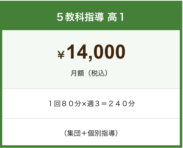 高校1年生の５教科指導料金
